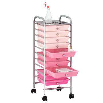 10-Drawer Mobile Storage Trolley in Ombre Pink - Stylish & Practical