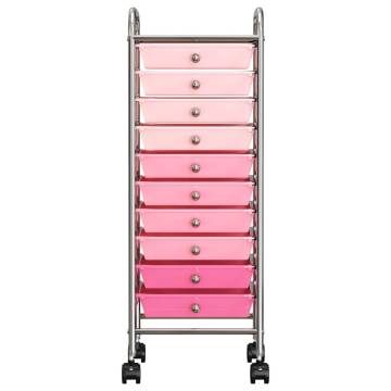 10-Drawer Mobile Storage Trolley in Ombre Pink - Stylish & Practical