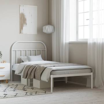 Sturdy White Metal Bed Frame with Headboard - 100x190 cm