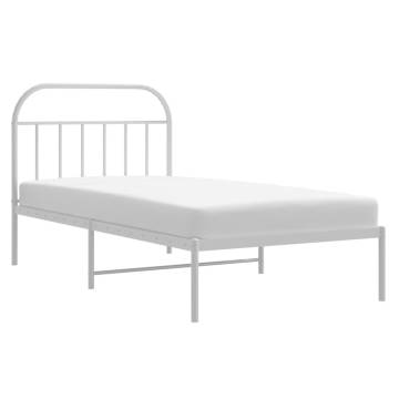 Sturdy White Metal Bed Frame with Headboard - 100x190 cm