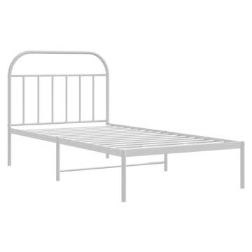 Sturdy White Metal Bed Frame with Headboard - 100x190 cm