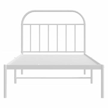 Sturdy White Metal Bed Frame with Headboard - 100x190 cm