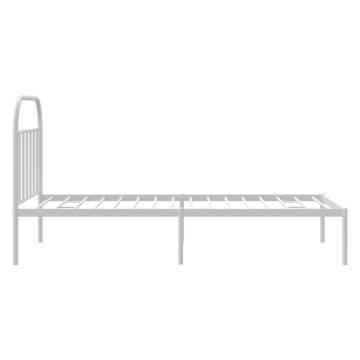 Sturdy White Metal Bed Frame with Headboard - 100x190 cm