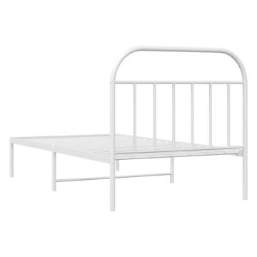 Sturdy White Metal Bed Frame with Headboard - 100x190 cm