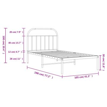 Sturdy White Metal Bed Frame with Headboard - 100x190 cm