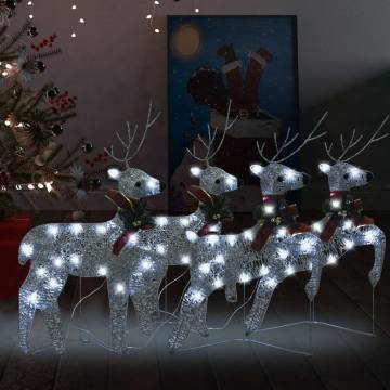 4 pcs Silver Christmas Reindeers with 80 LEDs - Festive Decor