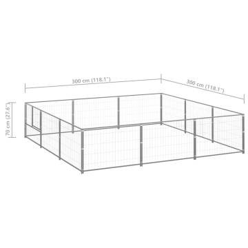 Dog Kennel Silver 9 m² Steel - Spacious Outdoor Enclosure