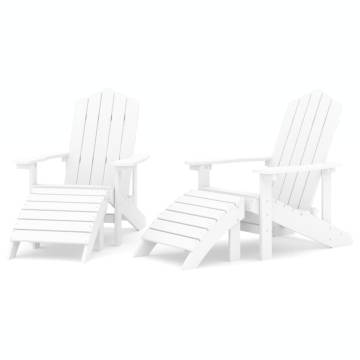 Garden Adirondack Chairs 2 pcs with Footstools – HDPE White