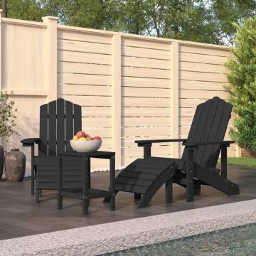 Adirondack Chairs with Footstool & Table - HDPE Anthracite