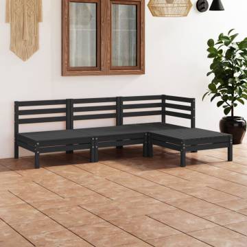 4 Piece Garden Lounge Set - Solid Pinewood Black | Hipo Market