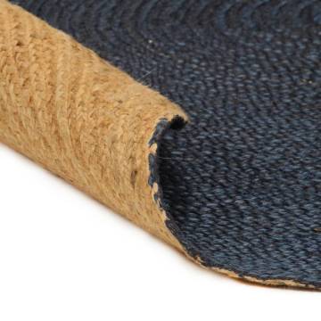 Reversible Braided Jute Rug - Navy Blue & Natural 150 cm