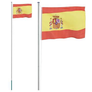 Spain Flag and Pole 6.23 m Aluminium - Durable & Adjustable