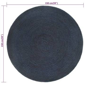 Reversible Braided Jute Rug - Navy Blue & Natural 150 cm