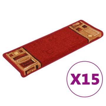 Self-Adhesive Stair Mats - 15 pcs Red 65x21 cm | HipoMarket