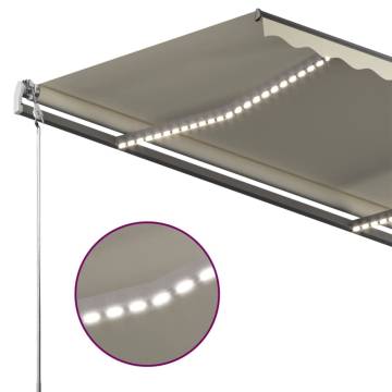 Manual Retractable Awning with LED - 450x300 cm Cream