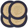 Placemats 4 pcs Natural and Navy Blue 38 cm Jute and Cotton Colour navy blue Quantity in Package 4 Material jute and cotton 