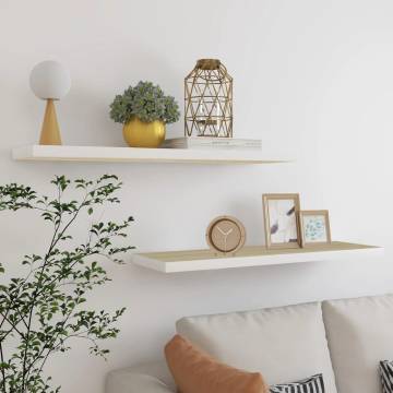 Floating Wall Shelves - Oak & White 90x23.5 cm - 2 pcs