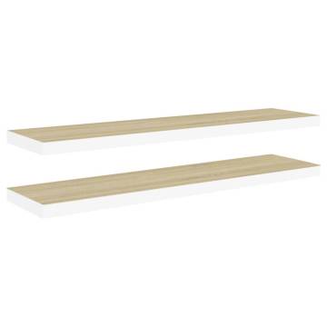 Floating Wall Shelves - Oak & White 90x23.5 cm - 2 pcs