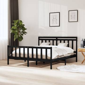 Black Solid Wood Bed Frame 160x200 cm - Hipo Market