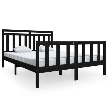 Black Solid Wood Bed Frame 160x200 cm - Hipo Market