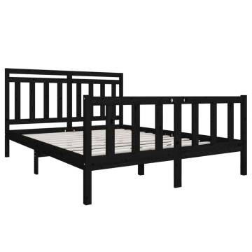 Black Solid Wood Bed Frame 160x200 cm - Hipo Market