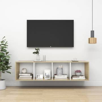 Sonoma Oak & White Wall-Mounted TV Cabinet - 37x37x142.5 cm