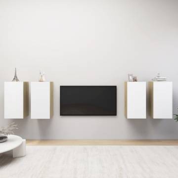 Stylish 4-Pc TV Cabinets in White & Sonoma Oak | Hipomarket