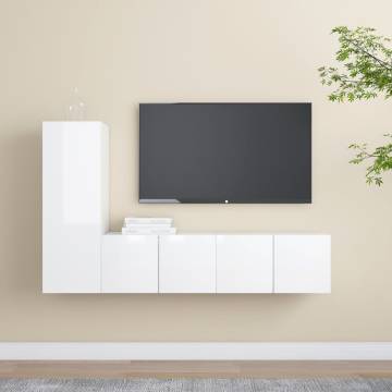 3 Piece High Gloss White TV Cabinet Set | HipoMarket UK