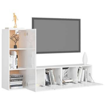 3 Piece High Gloss White TV Cabinet Set | HipoMarket UK