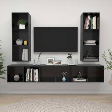 Wall-mounted TV Cabinets - 4 pcs High Gloss Black | Hipo Market