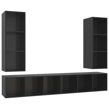 Wall-mounted TV Cabinets - 4 pcs High Gloss Black | Hipo Market