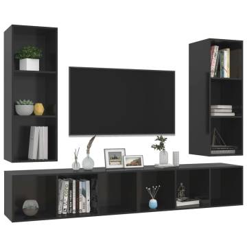 Wall-mounted TV Cabinets - 4 pcs High Gloss Black | Hipo Market