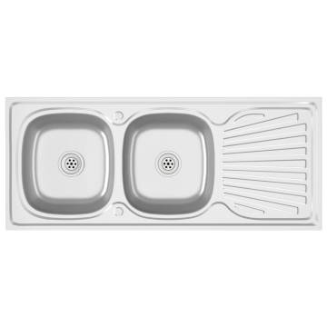 Double Stainless Steel Kitchen Sink - 1200x500 mm | HipoMarket