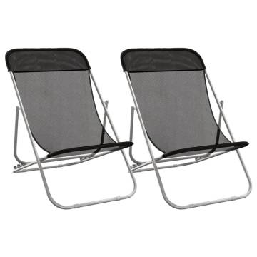 Folding Beach Chairs 2 pcs Black Textilene & Steel - HiPoMarket