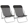 Folding Beach Chairs 2 pcs Black Textilene & Steel - HiPoMarket