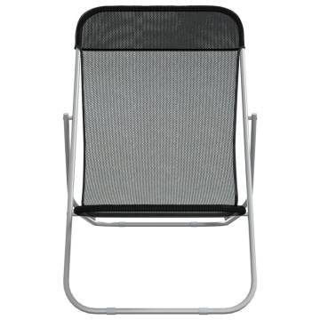 Folding Beach Chairs 2 pcs Black Textilene & Steel - HiPoMarket