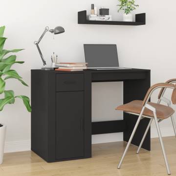 Sleek Black Desk 100x49 cm - Stylish Engineered Wood Office Furniture