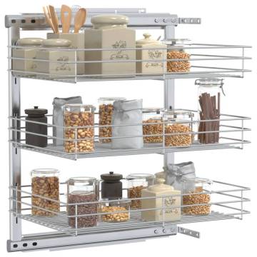 3-Tier Pull-out Kitchen Wire Basket - Silver Storage Solution