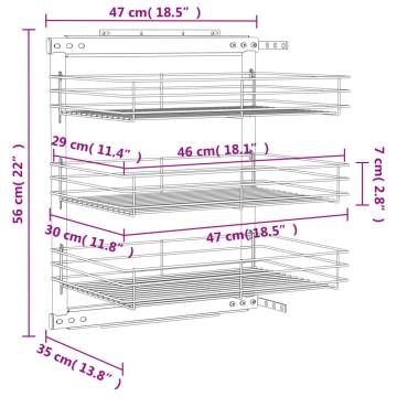 3-Tier Pull-out Kitchen Wire Basket - Silver Storage Solution