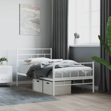 Elegant White Metal Bed Frame with Headboard & Footboard