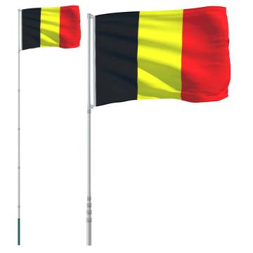 Belgium Flag and Pole 5.55 m Aluminium - Eye-Catching Set