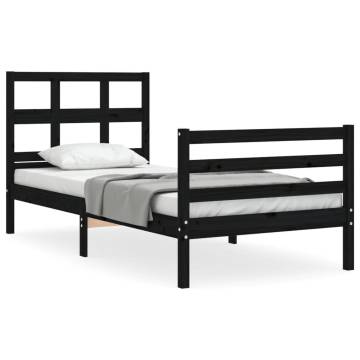 Wooden Bed Frame with Headboard Black 90x200 cm - HipoMarket