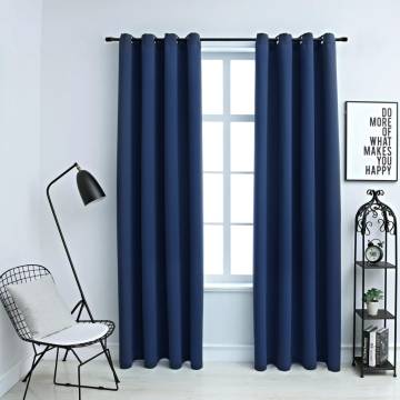 Blue Blackout Curtains with Metal Rings - 140x245 cm - 2 pcs