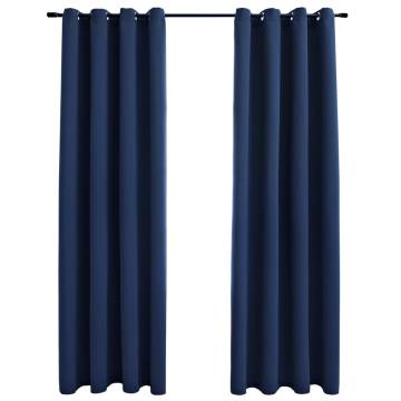 Blue Blackout Curtains with Metal Rings - 140x245 cm - 2 pcs