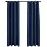 Blue Blackout Curtains with Metal Rings - 140x245 cm - 2 pcs