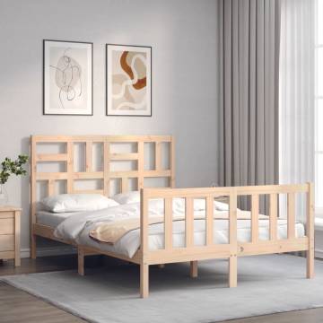 Small Double Solid Wood Bed Frame with Headboard | HipoMarket