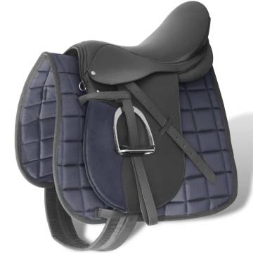 Horse Riding Saddle Set 17.5" Real Leather Black 5-in-1