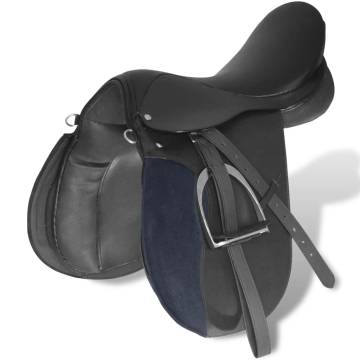 Horse Riding Saddle Set 17.5" Real Leather Black 5-in-1