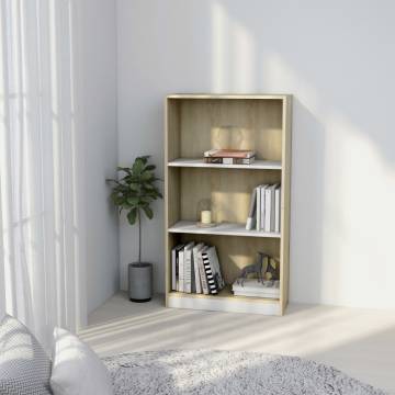 3-Tier Book Cabinet White & Sonoma Oak | HipoMarket