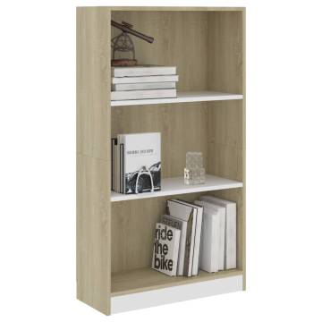 3-Tier Book Cabinet White & Sonoma Oak | HipoMarket